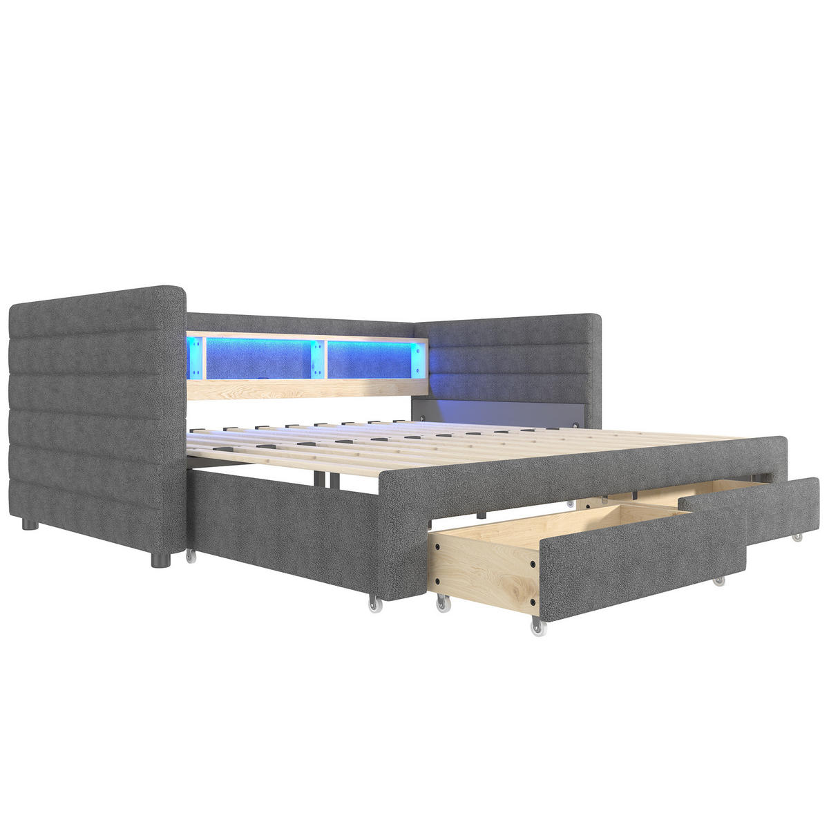 SAMT-POLSTERBETT 90/190 cm mit LED-Beleuchtung und Stauraum in Grau - Grau, Textil (90/190cm) - BEAOK