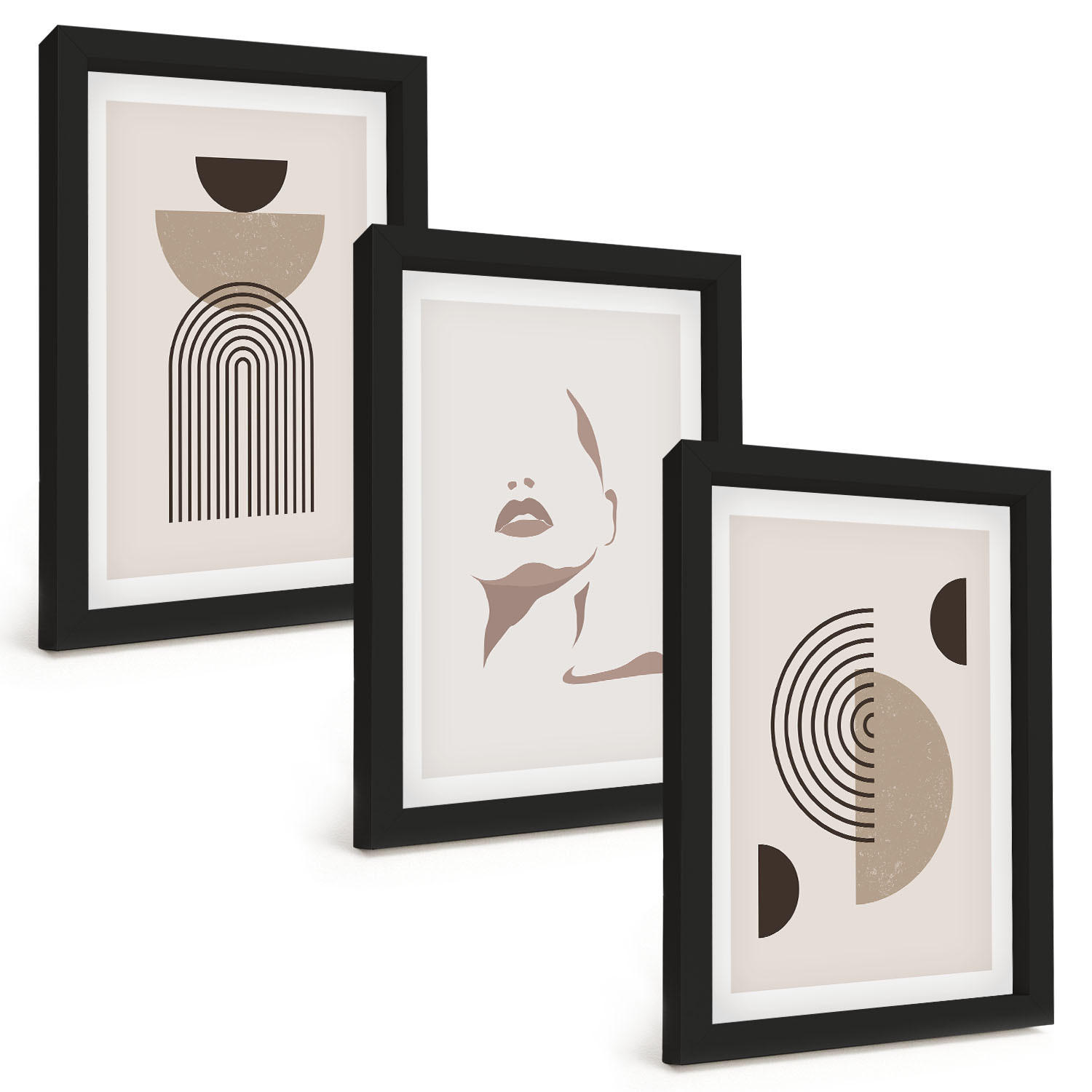 BILDER SET 3er Set - 20x30 cm Schwarzer Rahmen - Abstrakte Formen und Gesicht - Schwarz, Kunststoff (20/30cm) - TULUP