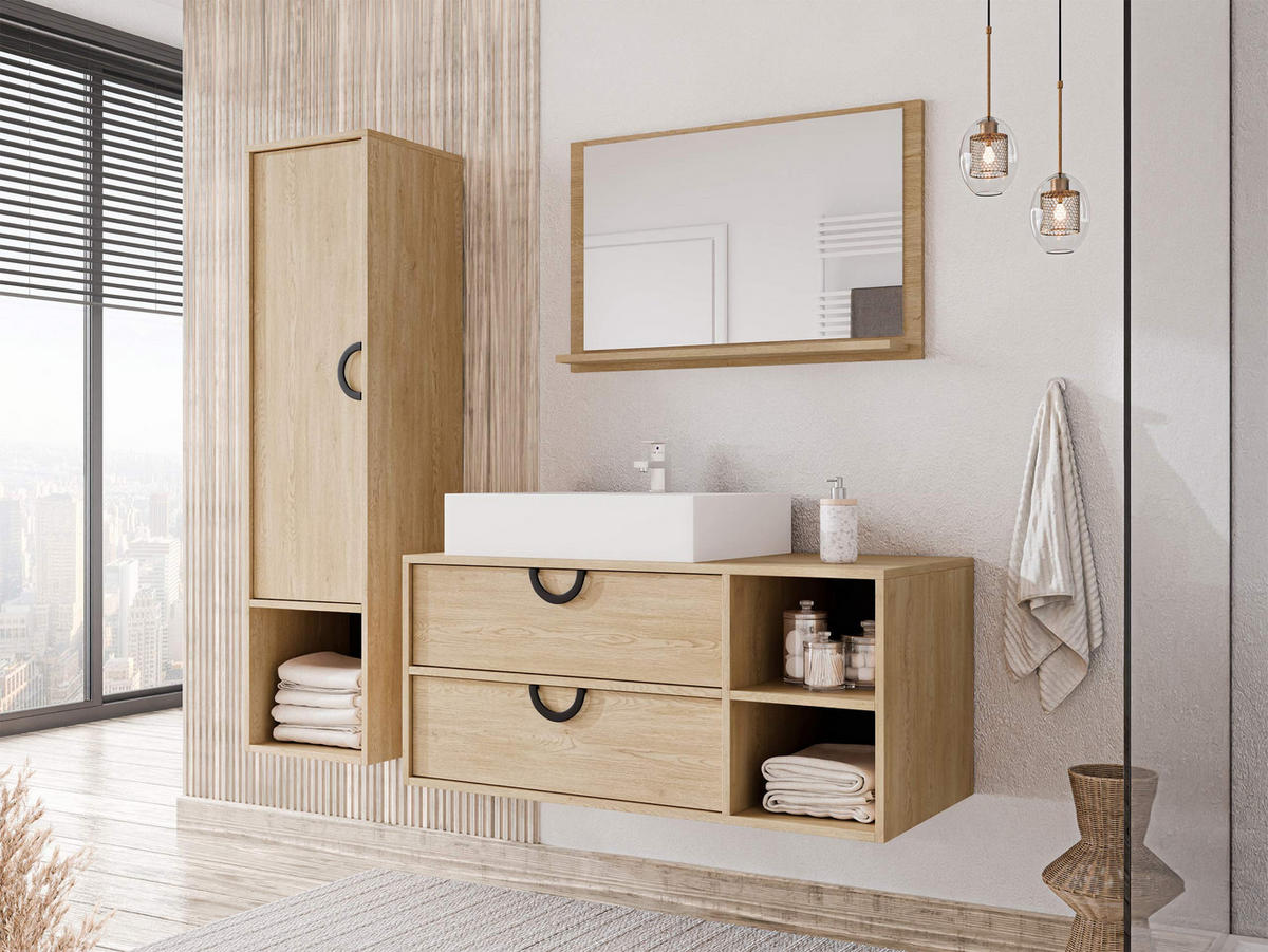 BADMÖBEL-SET 14 - Eichefarben/Goldfarben, Holzwerkstoff/Metall (35/133/34cm) - MIRJAN24