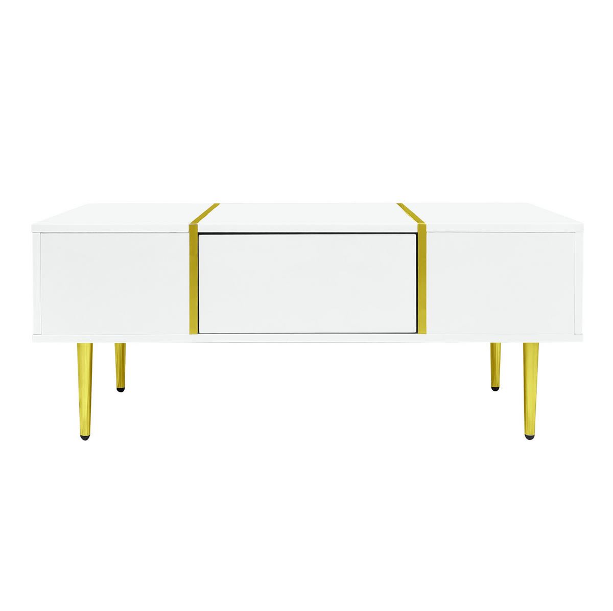 COUCHTISCH mit 2 Schubladen 100 x 60 cm Weiß Hochglanz - Weiß, Metall (100/60/41.5cm) - Meubliv
