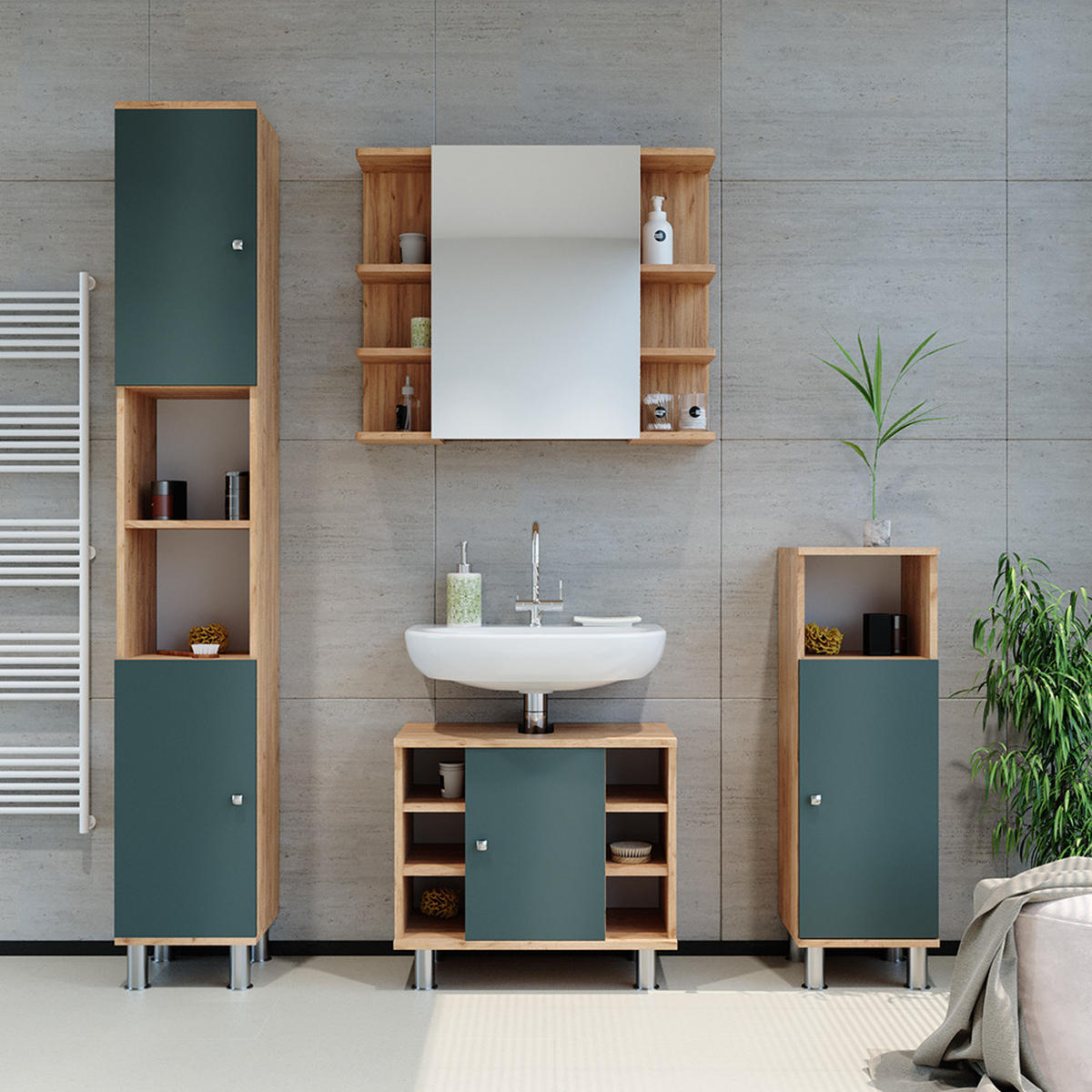 STŘEDNÍ SKŘÍŇKA Fynn Zelená - zelená barva, kompozitní dřevo (30/95/30cm) - Vicco