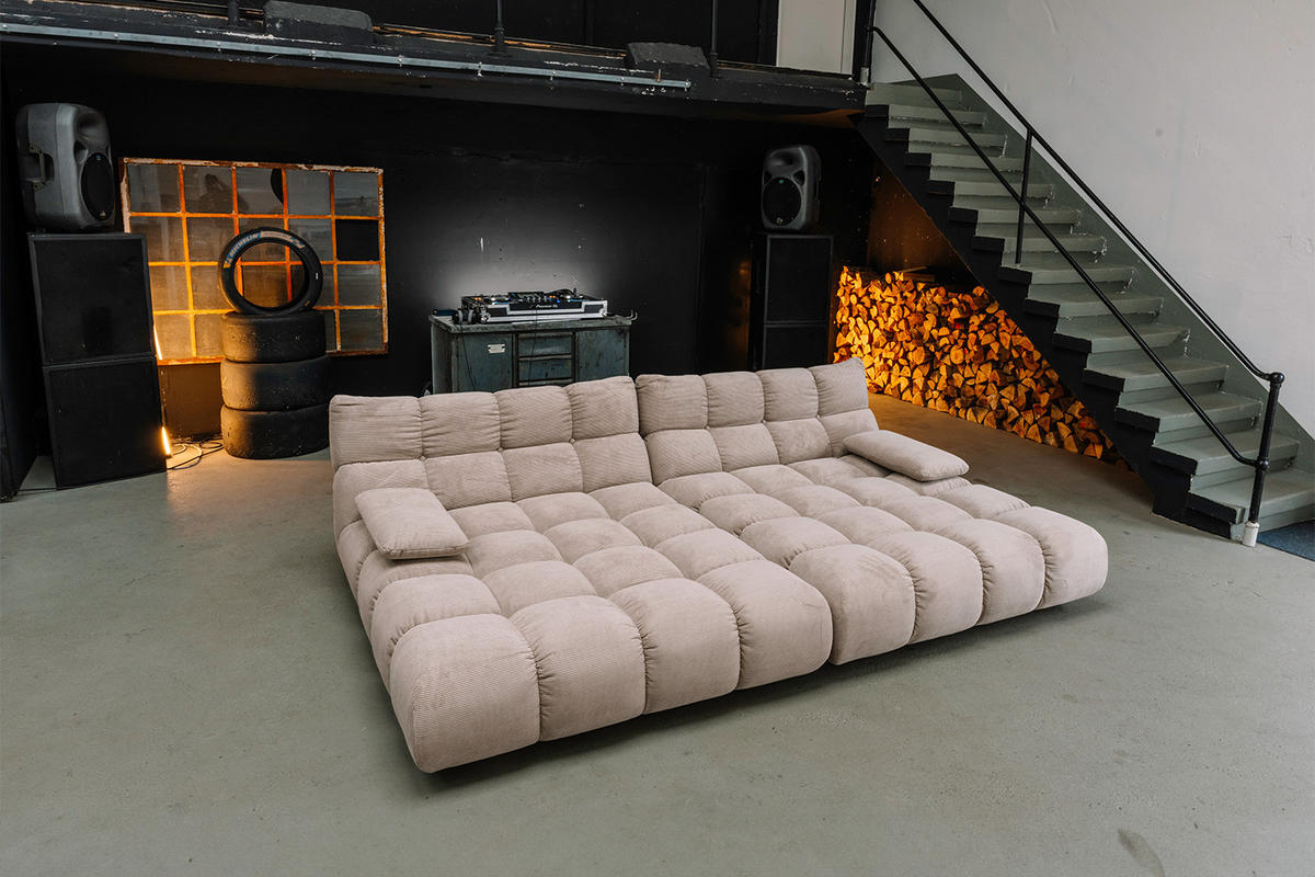 BIG SOFA VIVIEN Beige Cord - Beige/Schwarz, Kunststoff/Textil (296/85/178cm) - KAWOLA