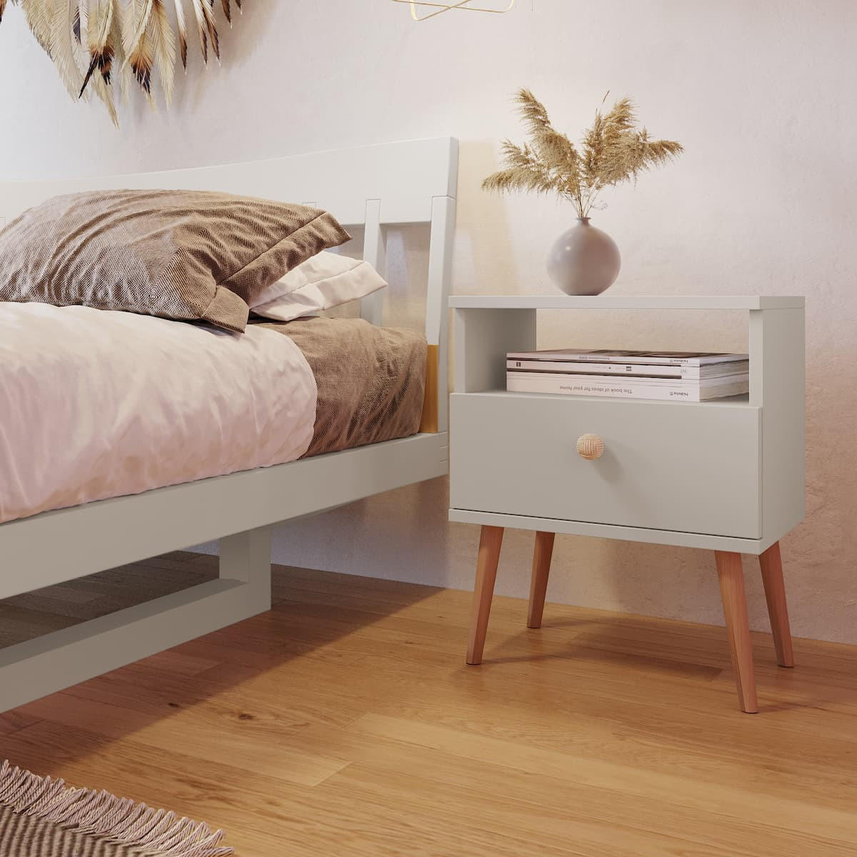 NACHTSCHRANK NATURA 44x31 cm, Kaschmir, mit Schublade und Fach - Creme, Holzwerkstoff (44/55.5/31cm) - Excellent Home