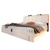 POLSTERBETT 180/200 cm Beige mit USB-, Typ-C-Anschluss, LED und hydraulischem Stauraum aus Leinen - Beige, Textil (180/200cm) - OKMYHOME
