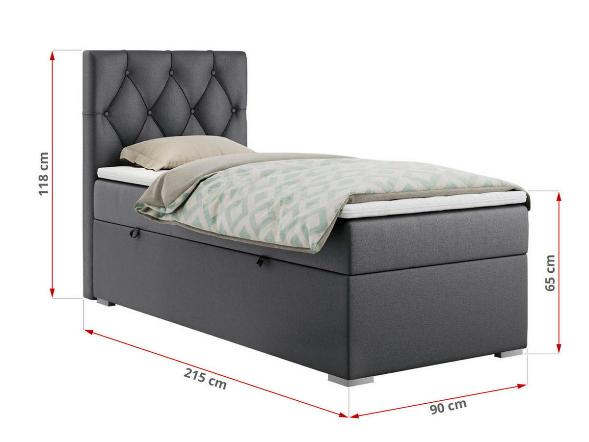 BOXBETT ALDA 90/200 Dunkelgrau Kunstleder - H4 - Links Seite - Dunkelgrau, Holz/Textil (90/200cm) - MKS