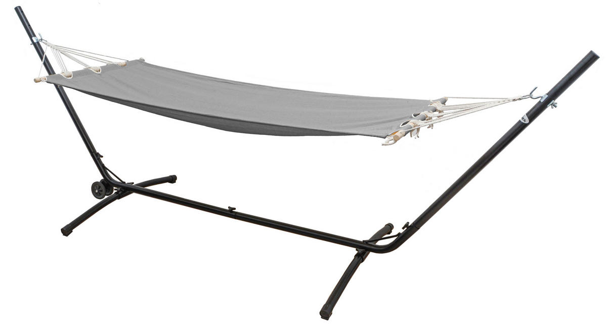 HÄNGEMATTE mit Gestell 335/100 cm, Grau/Schwarz - Schwarz, Metall (100/115/335cm) - Amanka