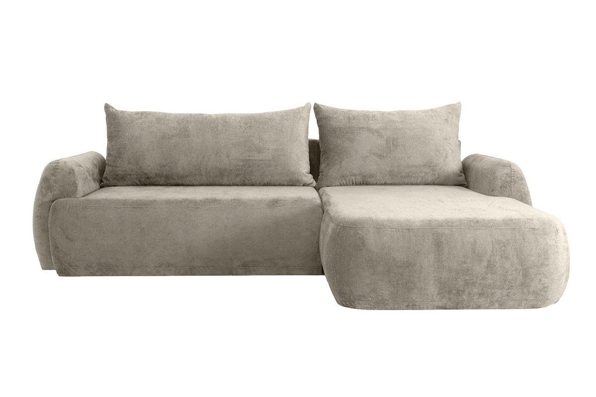 ECKSOFA Mit Schlaffunktion Und Bettkasten, Chenille-Stoff Perfecto, Beige, Rechts, HELA II - Beige, Holz (280/184cm) - Kaiser Möbel