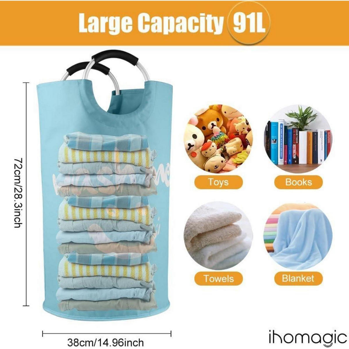 WÄSCHEKORB Set 3-teilig 2x 95L & 1x 125L faltbar Blau/Dunkelblau - Multicolor, Textil (63/1/93cm)