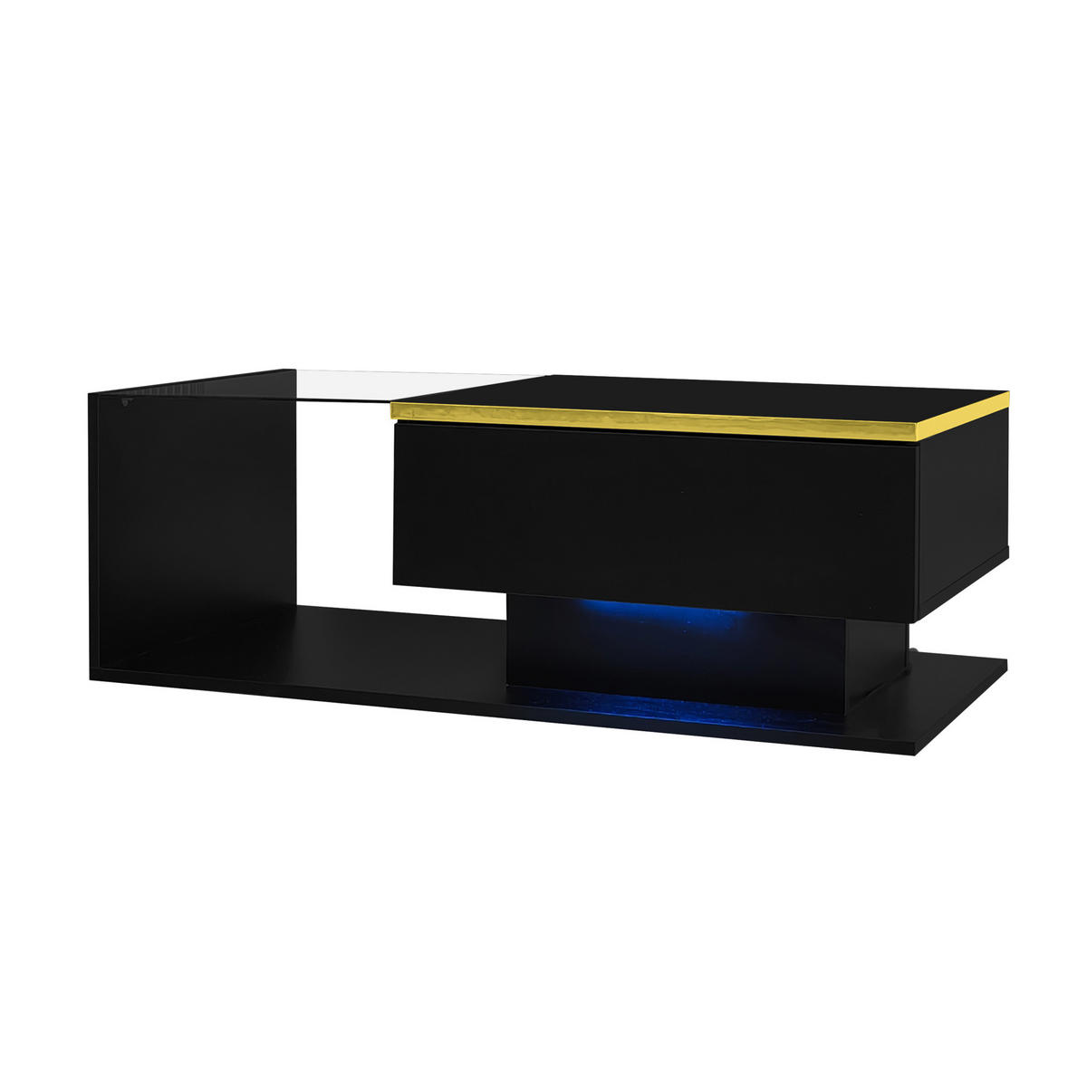 COUCHTISCH 90/50/32,5 cm in Hochglanz-Schwarz mit Glas und LED-Beleuchtung - Schwarz, Holzwerkstoff (90/50/32.5cm) - Flora Grace