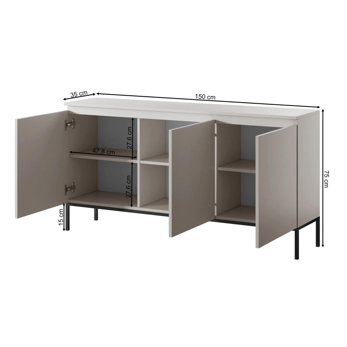 KOMODA Bemmi béžová 150 cm - černá/béžová, kov/kompozitní dřevo (150/75/35cm) - Selsey