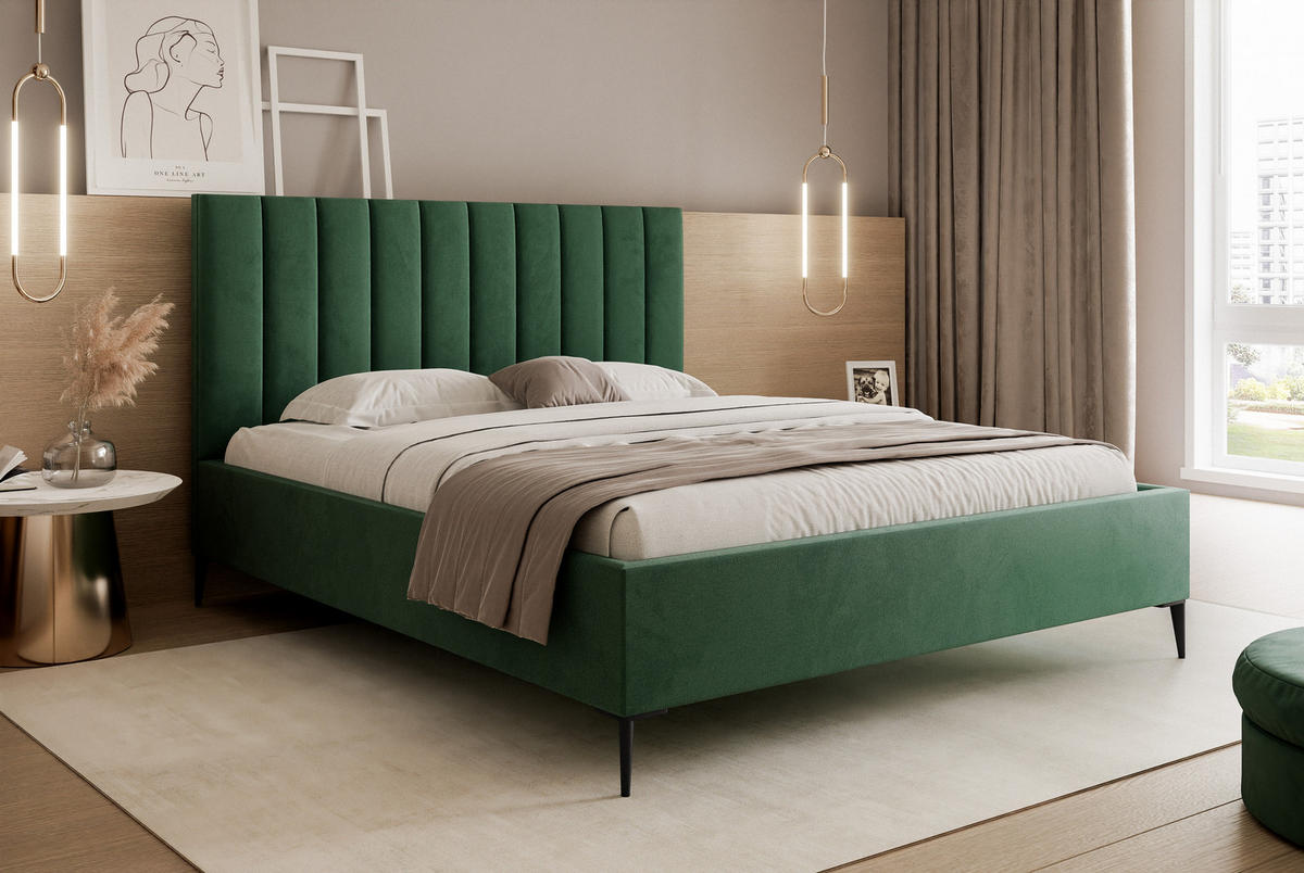 POLSTERBETT Mona SLIM III Polsterbett für Ihr Schlafzimmer in VELUTTO Stoff - 200x200 cm Grün - Schwarz/Grün, Holz/Holzwerkstoff (200/200cm) - DomoHome