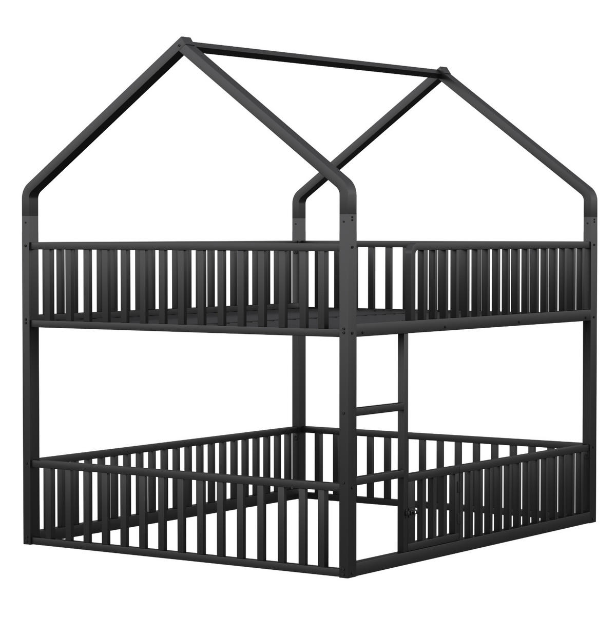 ETAGENBETT mit Hausrahmen und Leiter 140x200 cm Metall Schwarz - Schwarz, Metall (140/200cm) - Beauniv