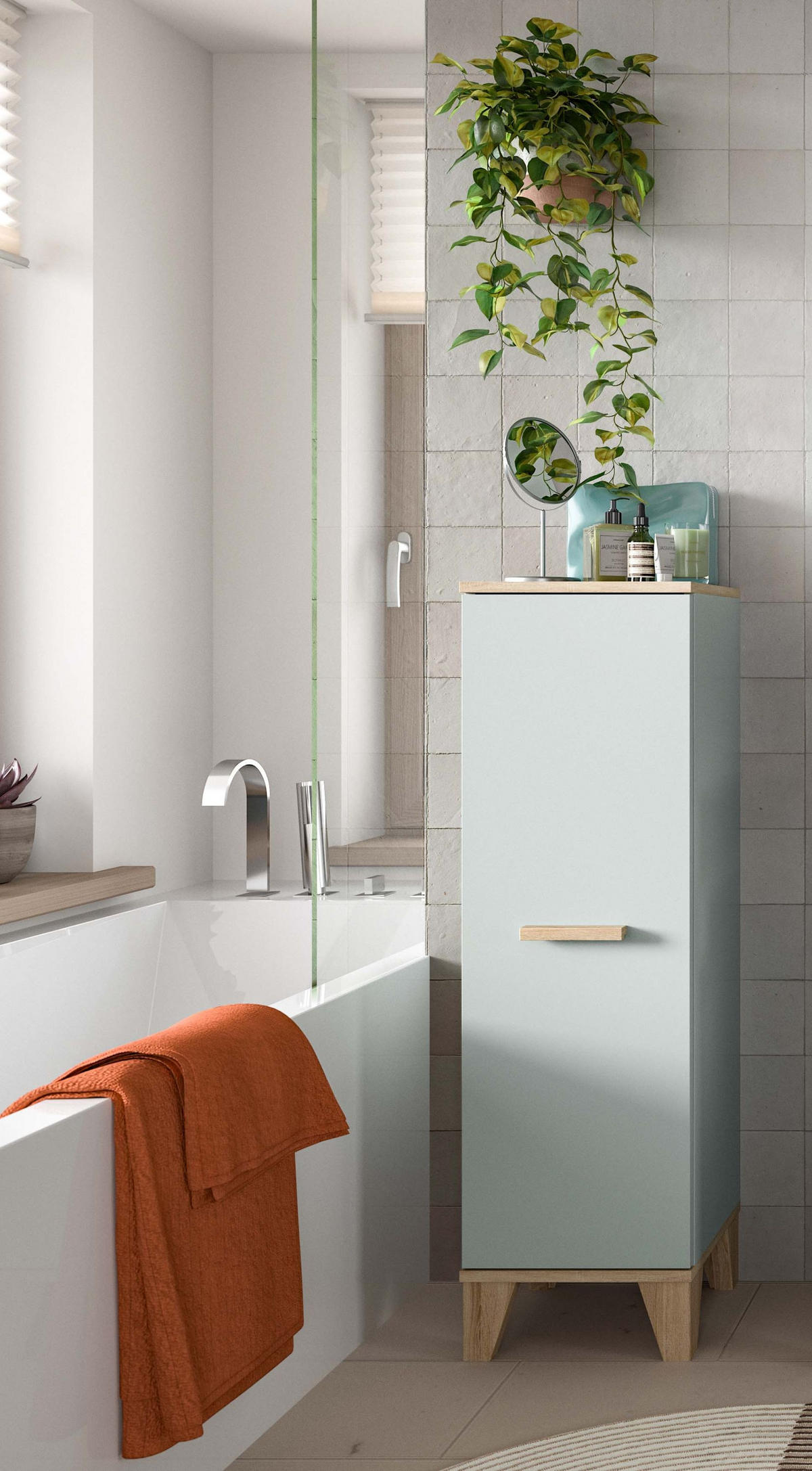 BADMIDISCHRANK STAR (B/H/T: ca. 34/116/31 cm) in hellgrün/hellgrün - Hellgrün, Holzwerkstoff (34/116/31cm)