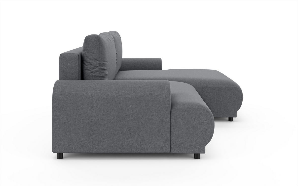ECKSOFA mit Schlaffunktion, Bettkasten, extrabreite Ottomane rechts, abgerundete Armlehnen, B240/T145/H81 cm, Strukturstoff Dunkelgrau / 21033 - Dunkelgrau/Schwarz, Kunststoff/Textil (240/145cm) - luma-home