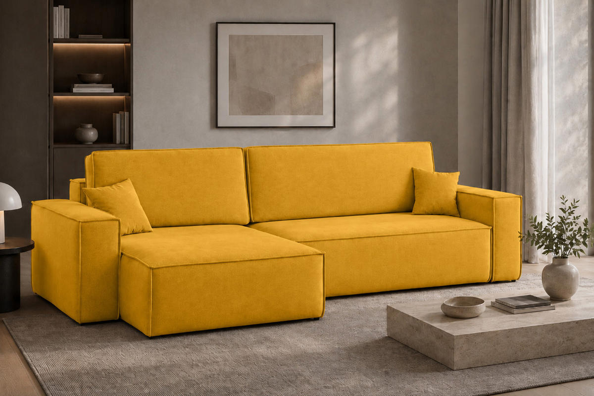 ECKSOFA L-Form Mit Schlaffunktion Und Bettkasten, Veloursstoff Bluvel, Golden, Links, BEST XL - Goldfarben, Holz (274/142cm) - Kaiser Möbel