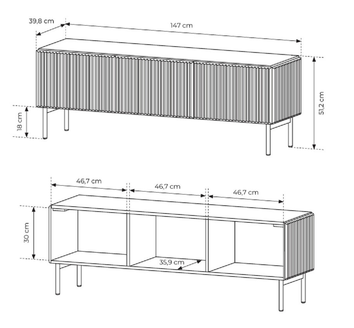TV-BOARD 147 cm Galiano mit 3 Türen, Kaschmir - Kaschmir, Holz (147/51/40cm) - Emporius