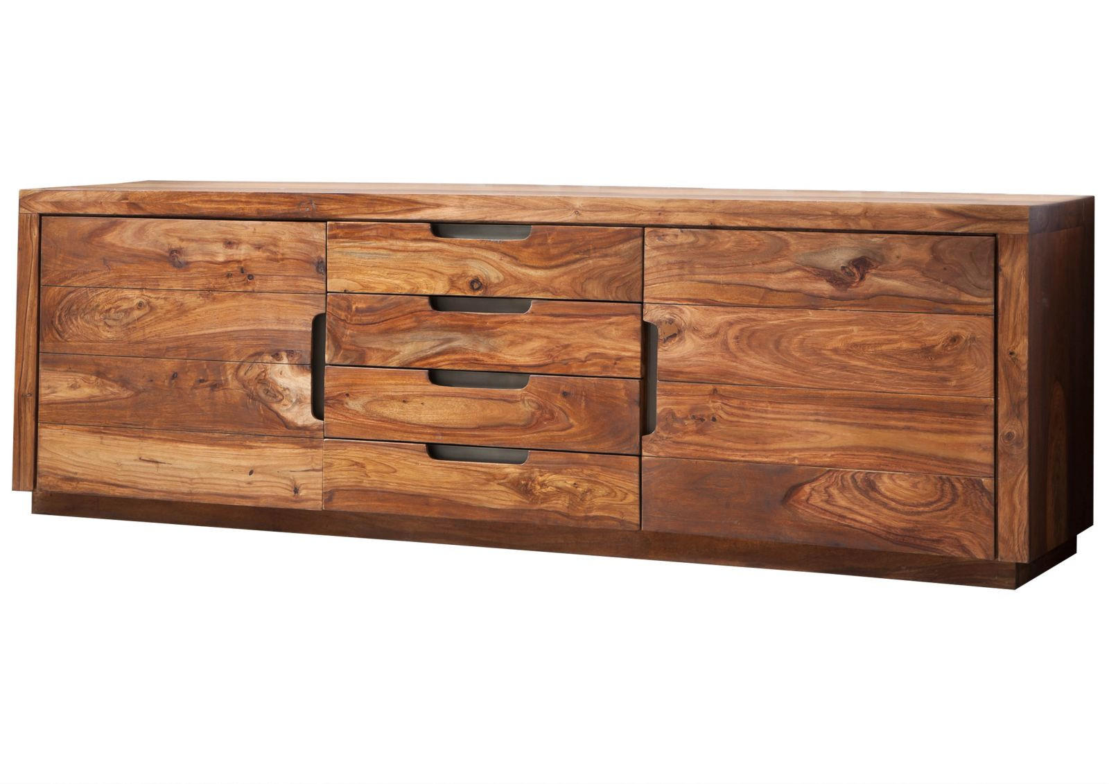 SIDEBOARD Sheesham 200x50x65 walnuss lackiert DUKE #116 - Dunkelbraun, Holz (200/65/50cm) - Massivmoebel24
