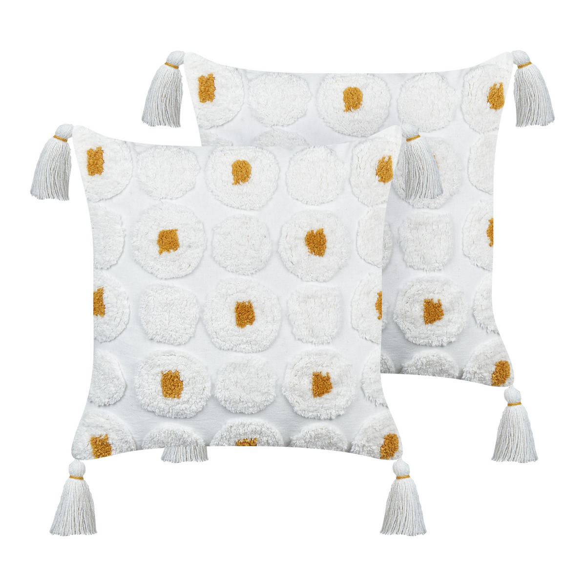 DEKOKISSEN 2er-Set Weiß 45/45 cm Azalia - Gelb/Weiß, Textil (45/45cm) - Beliani