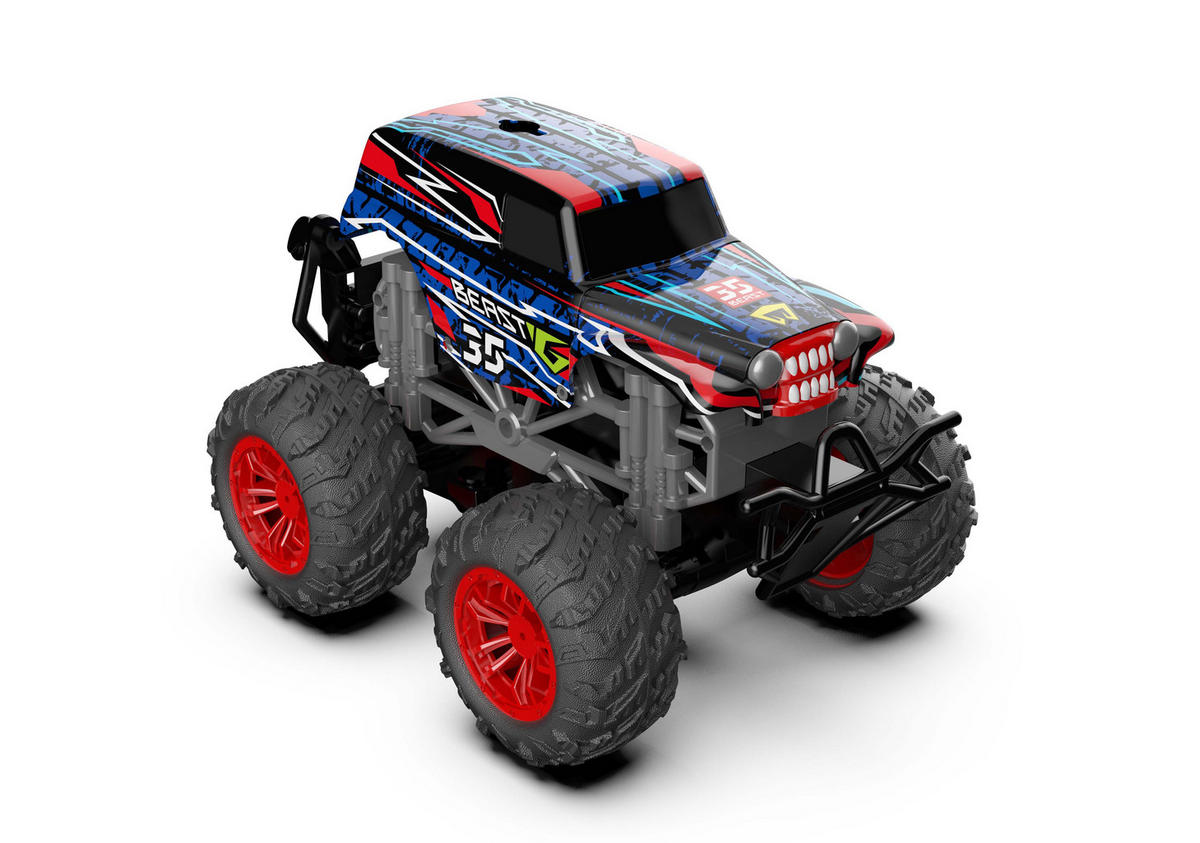 RC-MONSTERTRUCK Spielzeug LED Licht echter Rauch Fernbedienung aufladbarem Akku wechselbare Cover - Blau, Kunststoff (23/19/17cm) - Northpoint