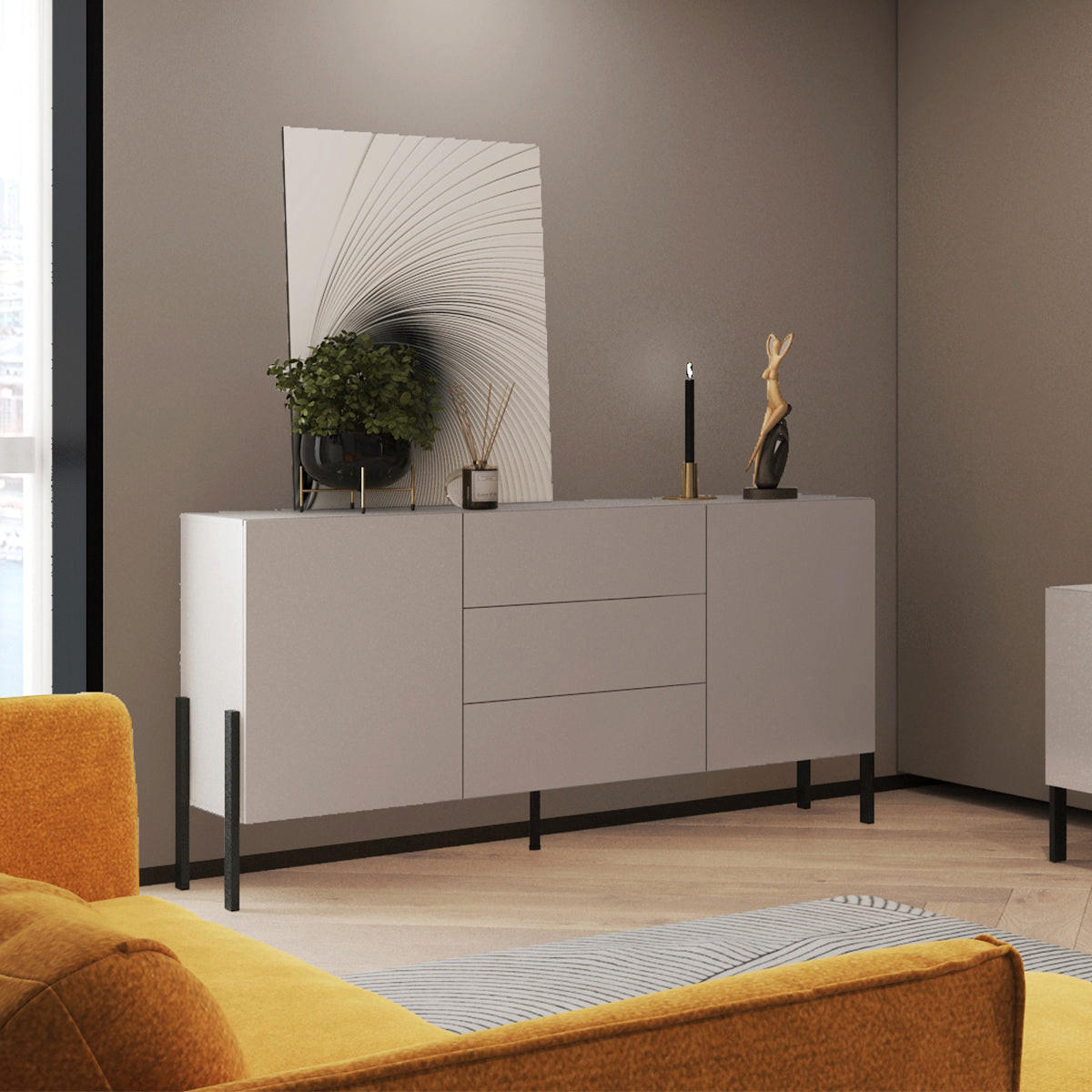 SIDEBOARD Bérénice Kaschmir und Schwarz - Beige, Holzwerkstoff (184/90/40cm) - Petits-meubles