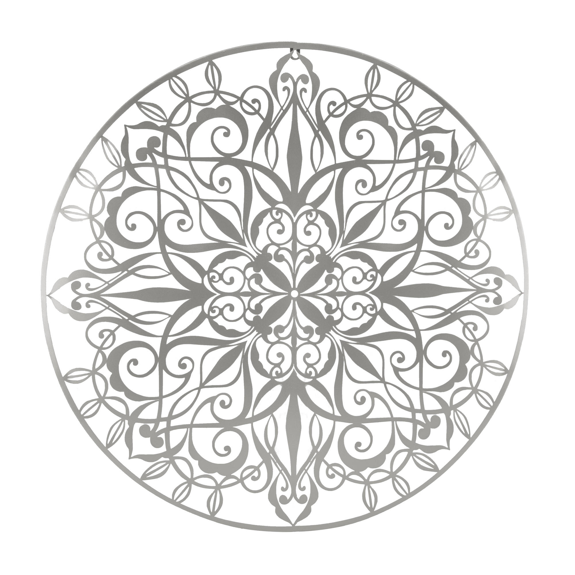 METALLKUNST - Luxus Mandala Silber - Silberfarben, Metall (80/1/80cm) - Art for the Home