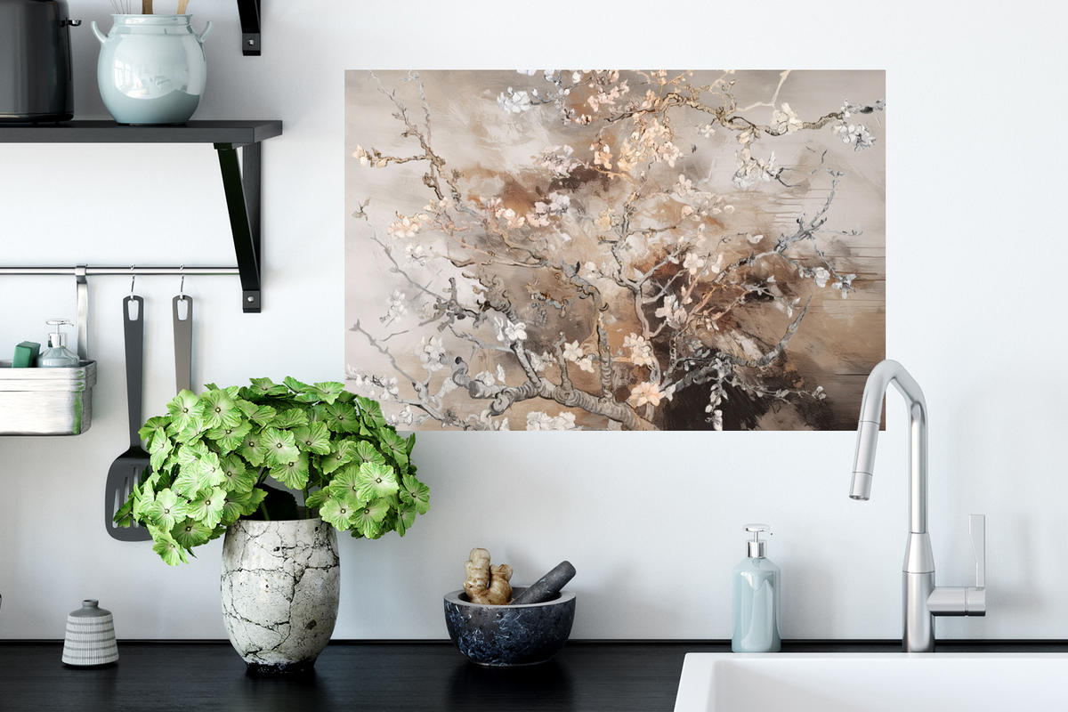 WANDTATTOO Mandelblüte - Kunst - Van Gogh - Beige - Abstrakt 60x40 cm - Braun, Kunststoff (60/40cm) - MuchoWow