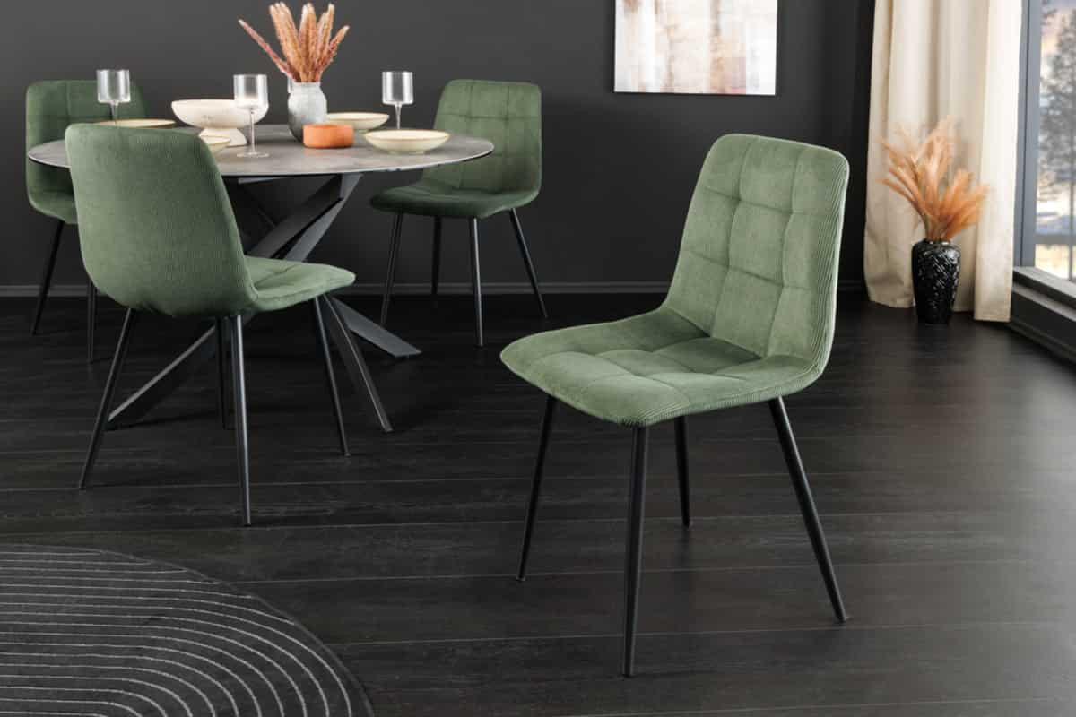 STUHL TRES CHIC Cord Grün 90 cm - Schwarz/Grün, Textil/Metall (54/88/44cm) - riess-ambiente