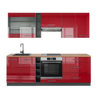 KÜCHENZEILE Fame-Line Bordeaux Hochglanz/Anthrazit 235 cm , AP Eiche - Bordeaux/Anthrazit, Holzwerkstoff (235/81.6/60cm) - Vicco