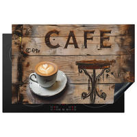 HERDABDECKPLATTE Cafe - Holz - Kaffee - Regale Induktionsschutz 80x52.2 cm - Schwarz, Kunststoff (80.2/52.2/0.2cm) - MuchoWow