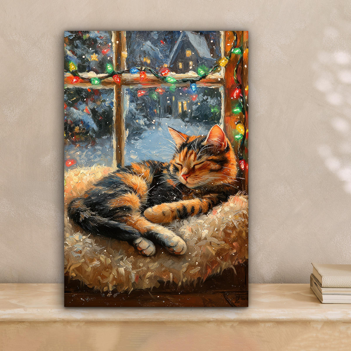 LEINWANDBILD Katze - Weihnachten - Winter - Tier 20x30 cm - Bernsteinfarben, Textil (20/30cm) - MuchoWow