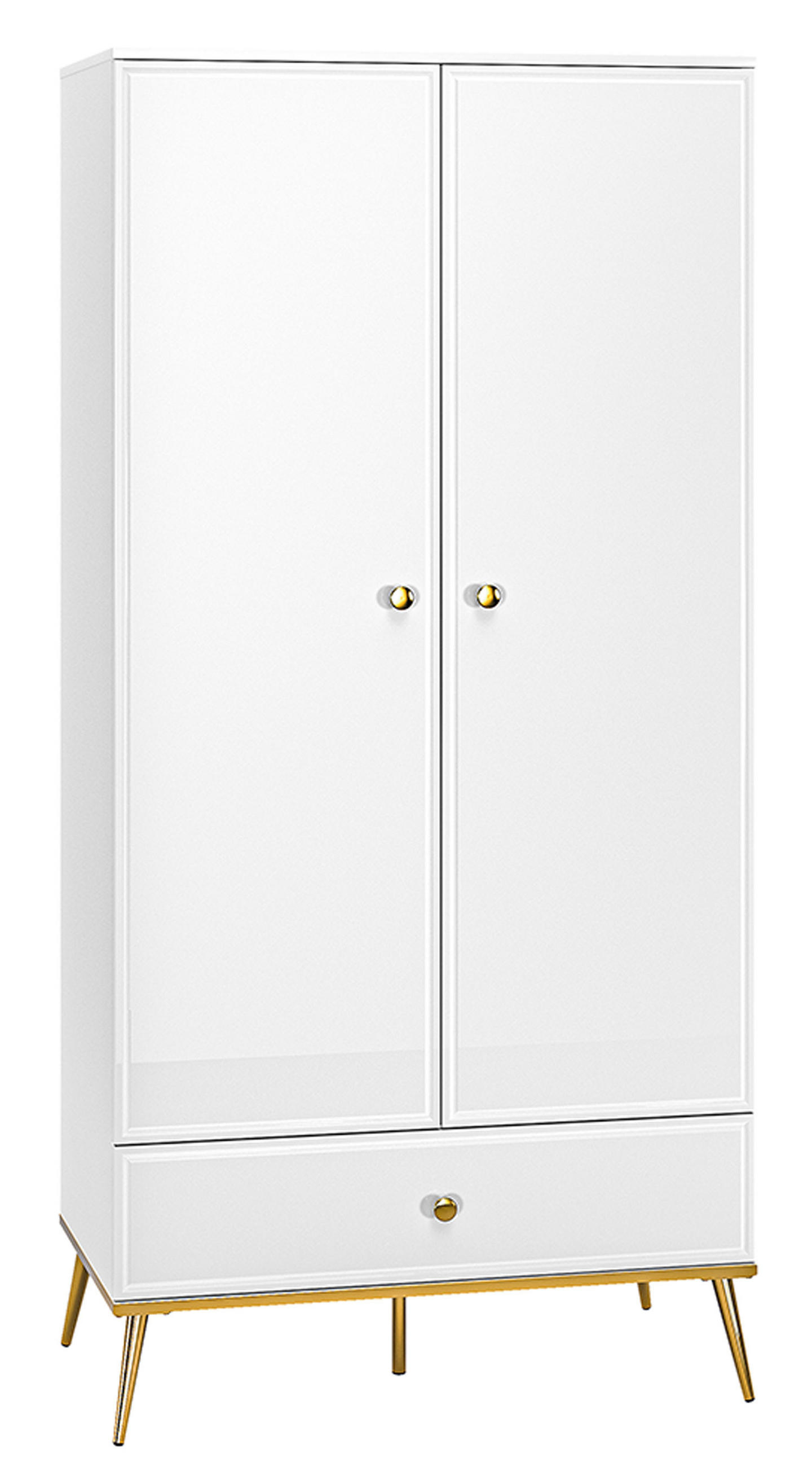 KLEIDERSCHRANK Goldin weiß / weiß hochglanz / gold 92 / 53 / 190cm - Weiß Hochglanz/Goldfarben, Holz/Holzwerkstoff (92/190/53cm) - Feldmann-Wohnen