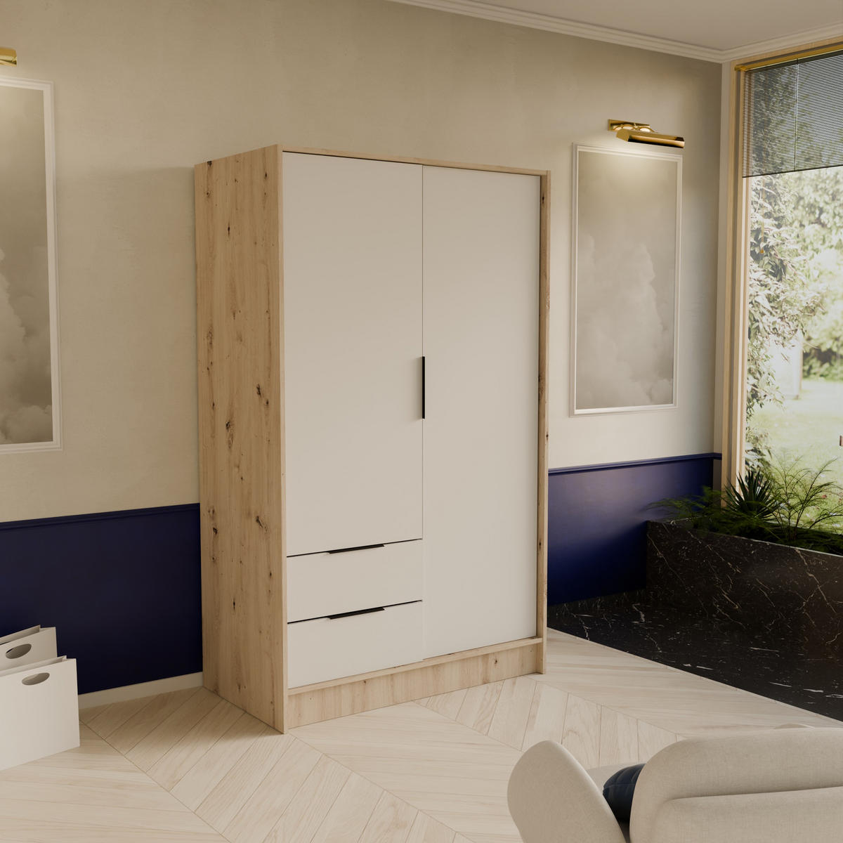 DREHTÜRENSCHRANK CAVA 102/200/51 cm Modern Kleiderschrank 2-türig Eiche Artisan - Eiche Artisan, Holzwerkstoff (102/200/51cm) - MASSENO