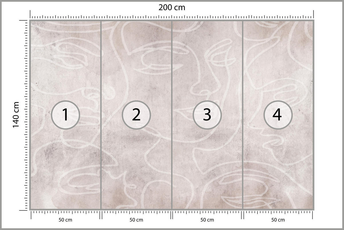 FOTOTAPETE für Schlafzimmer Abstrakte Gesichter Beton 200x140 - Beige/Braun, Papier (200/140cm) - Muralo