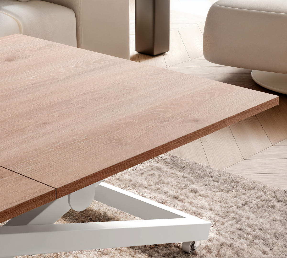 COUCHTISCH ARIA 120-160/80 cm, Höhenverstellbar, Weiß / Trüffelbraun - Weiß, Holzwerkstoff/Metall (120/80/38cm) - Idohome