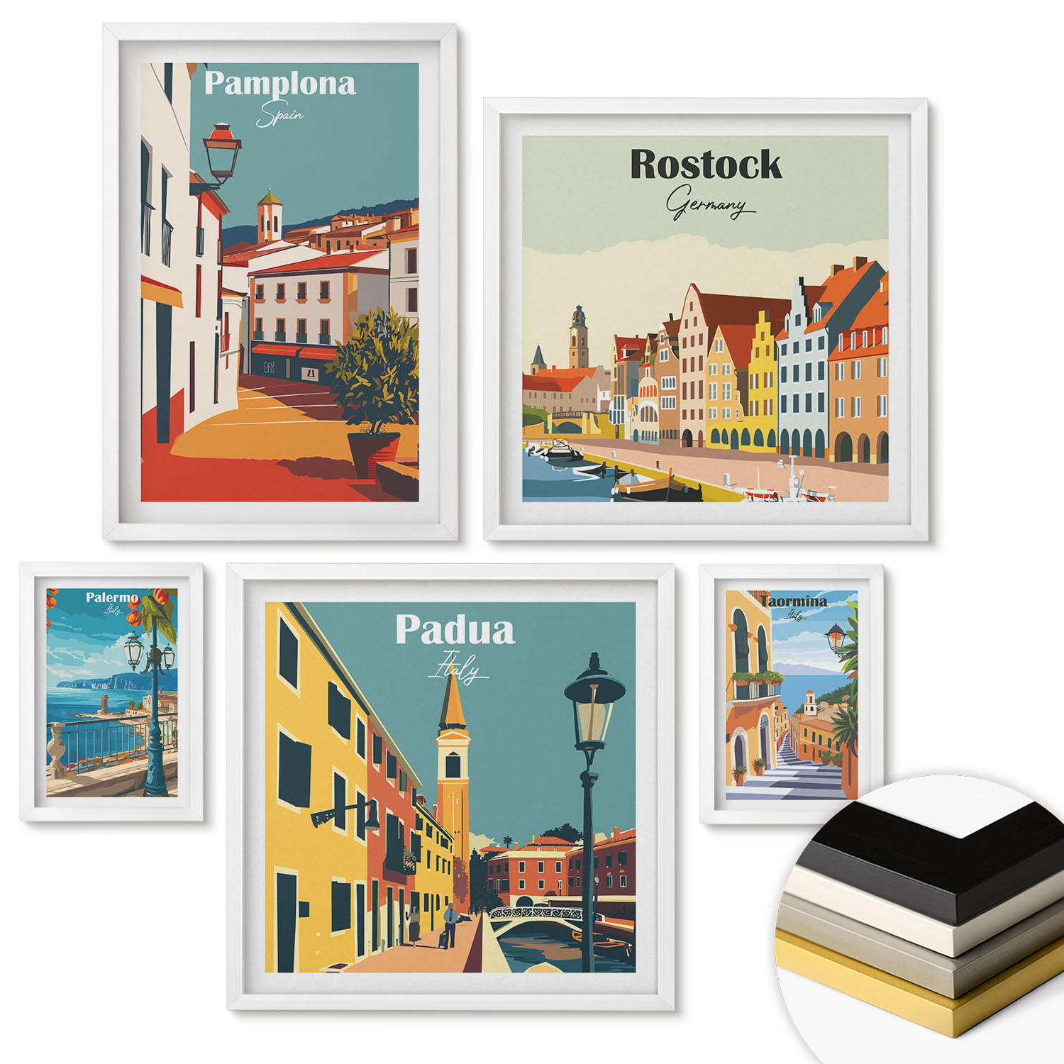 WANDBILDER 5er-Set - 50x50 cm & 20x30 cm & 40x60 cm Weißer Rahmen - Architektur der Küstenstädte - Weiß, Kunststoff (40/60cm) - ArtPrintCave