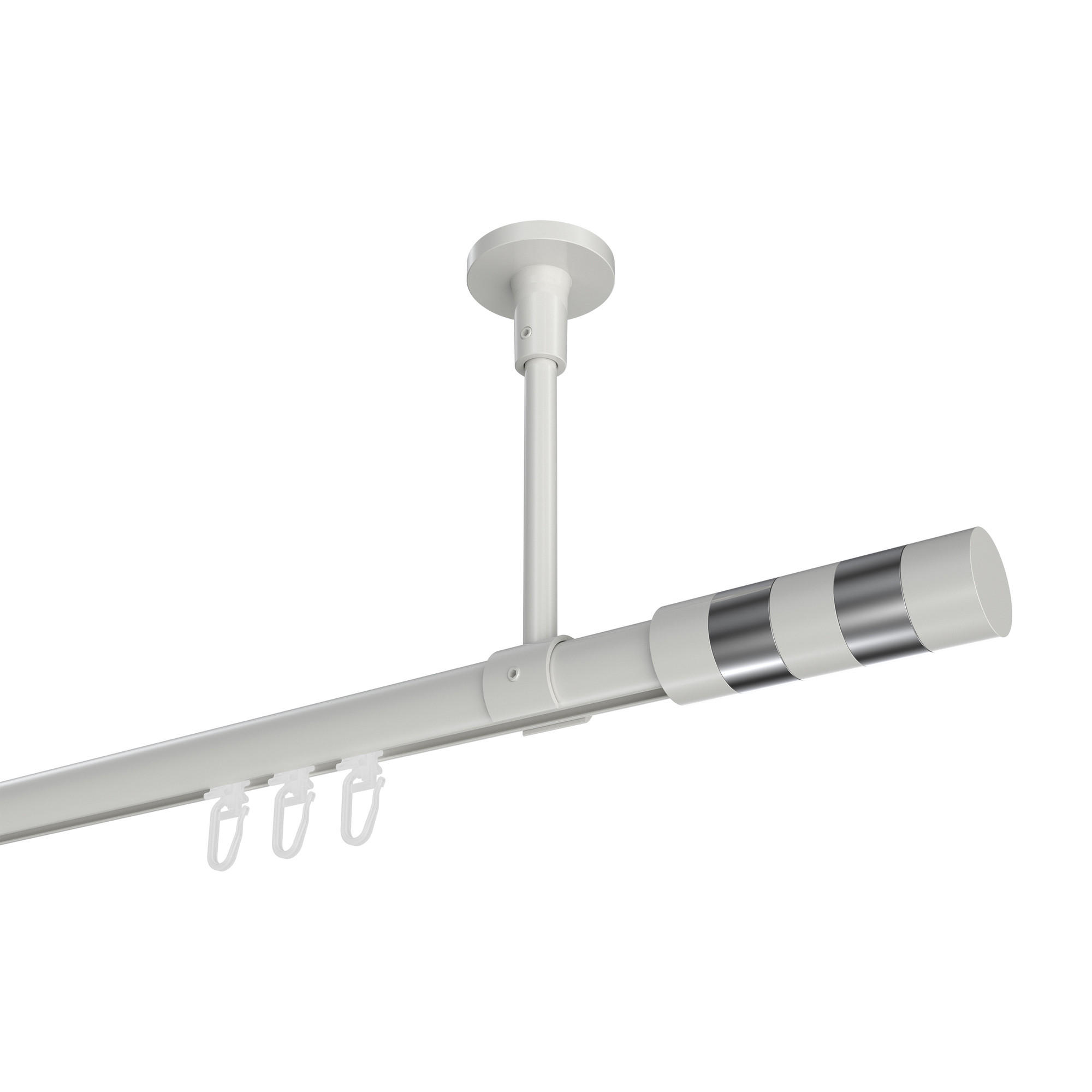 INNENLAUF-GARDINENSTANGEN-SET Sonette Mavell 120 cm, 1-läufig, 20 mm Ø Weiß - Chromfarben/Weiß, Metall (120cm) - INTERDECO