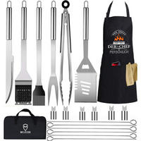 GRILLBESTECK Set 20-teilig Edelstahl mit Schürze und Koffer - Multicolor, Metall (38.3cm)