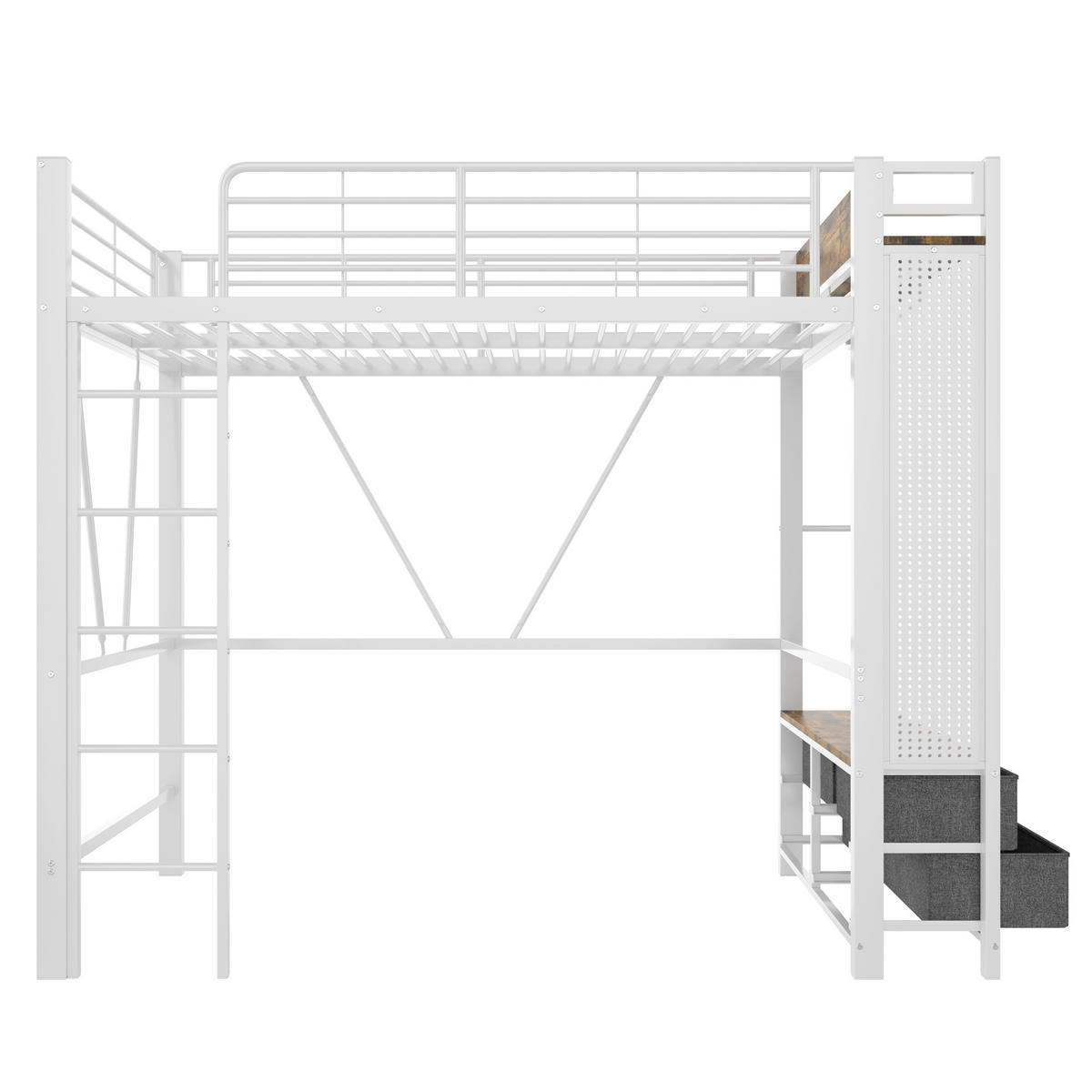 HOCHBETT mit 4 Schubladen 90x200 cm Metall Weiß - Weiß, Metall (90/200cm) - Meubliv