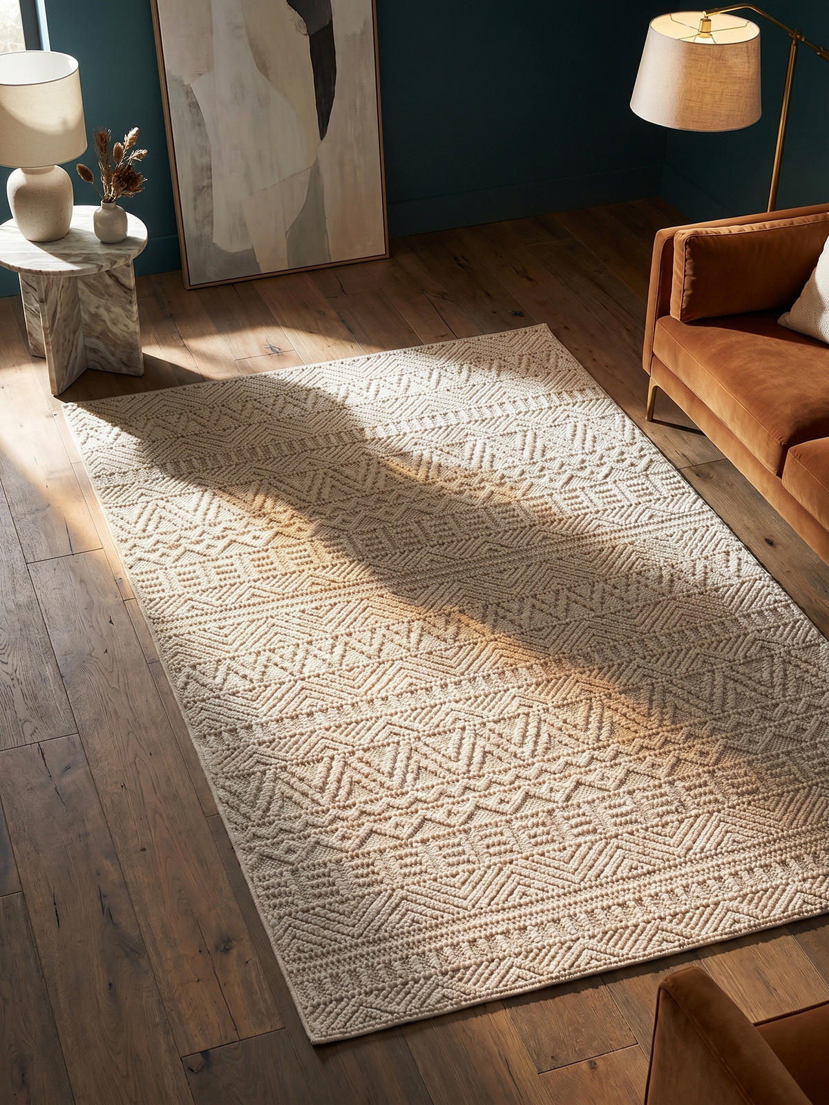 TEPPICH Flachgewebe LANGAU in Creme, mit Ethno-Streifen, 120 x 170 cm - Creme, Textil (120/170cm) - KADIMA DESIGN
