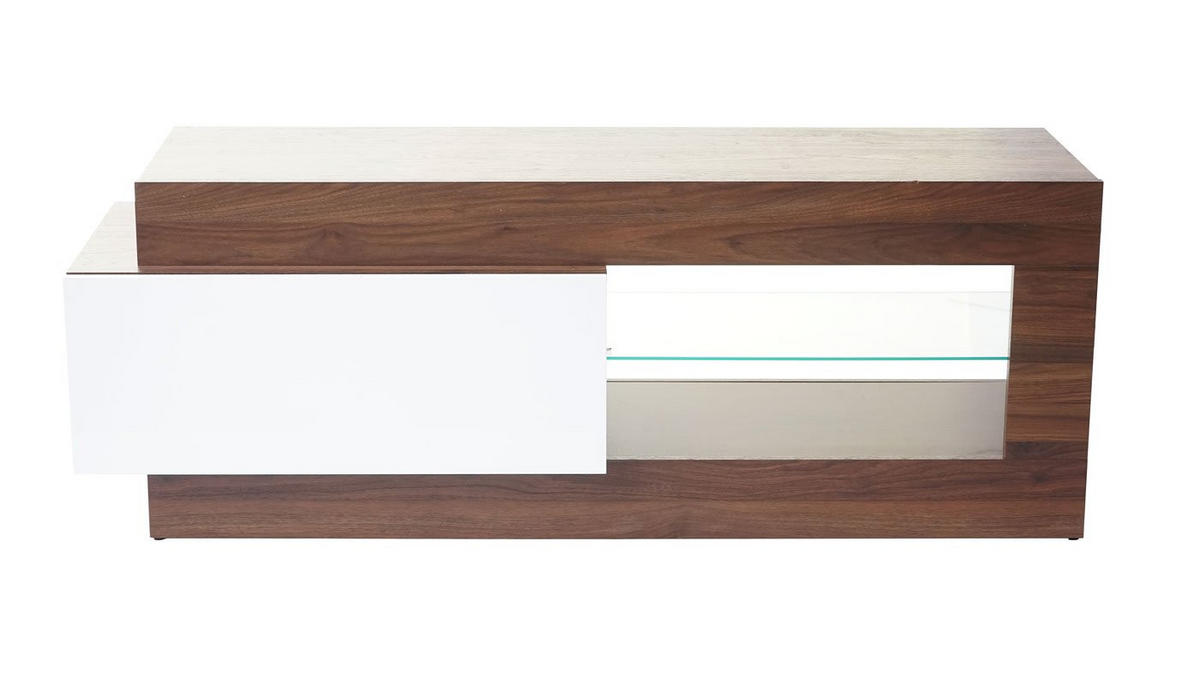 TV-RACK Walnuss Dekor, Hochglanz Reinweiß - Weiß Hochglanz/Walnussfarben, Holzwerkstoff (150/55/47cm) - MCW