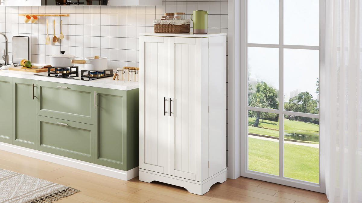 HOCHSCHRANK aus MDF mit 3D-Wellentüren, LED-Sensorlicht und verstellbarem Einlegeboden, 120/60/40 cm, Weiß - Weiß, Holzwerkstoff (60/120/40cm) - Redom