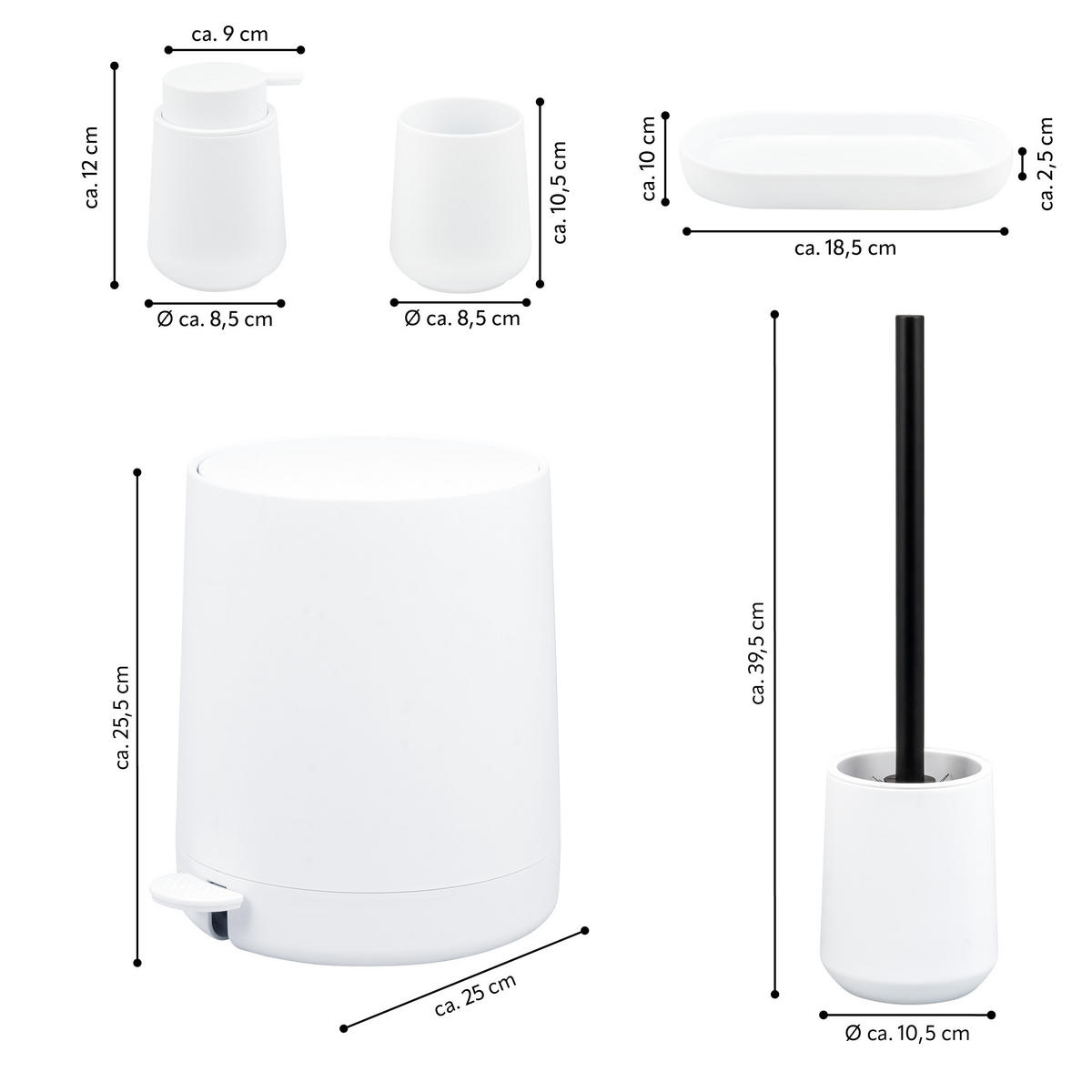 BAD-ACCESSOIRES-SET TESERO, Soft-Touch, weiß - Weiß, Kunststoff (22.5/25.5/25cm) - eluno
