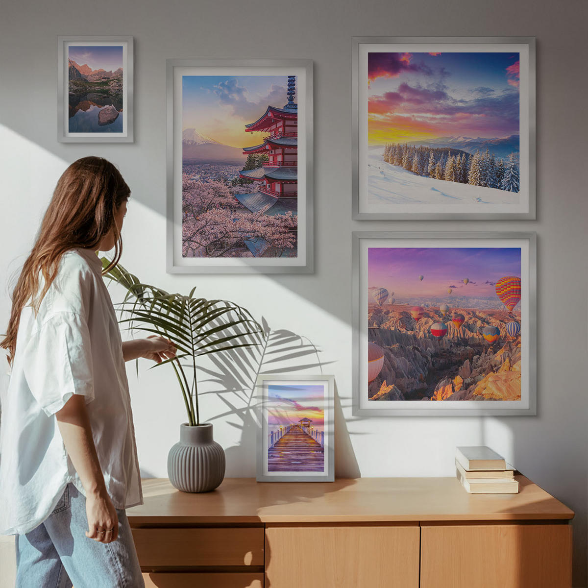 BILDER SET 5er Set - 50x50 cm & 20x30 cm & 40x60 cm Silberner Rahmen - Romantische Himmelslandschaften - Silberfarben, Kunststoff (40/60cm) - TULUP