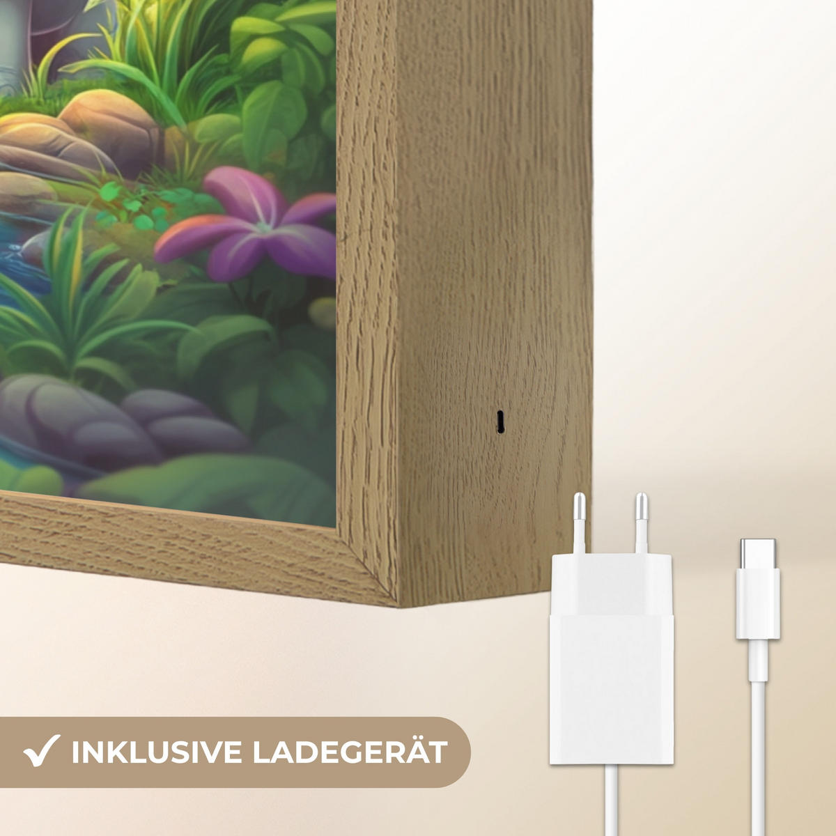 WANDLEUCHTE MIT AKKU Giraffe - Elefant - Blumen - Dschungel 30x40 cm - Grün, Holzwerkstoff (30/40/8cm) - OnlyWow