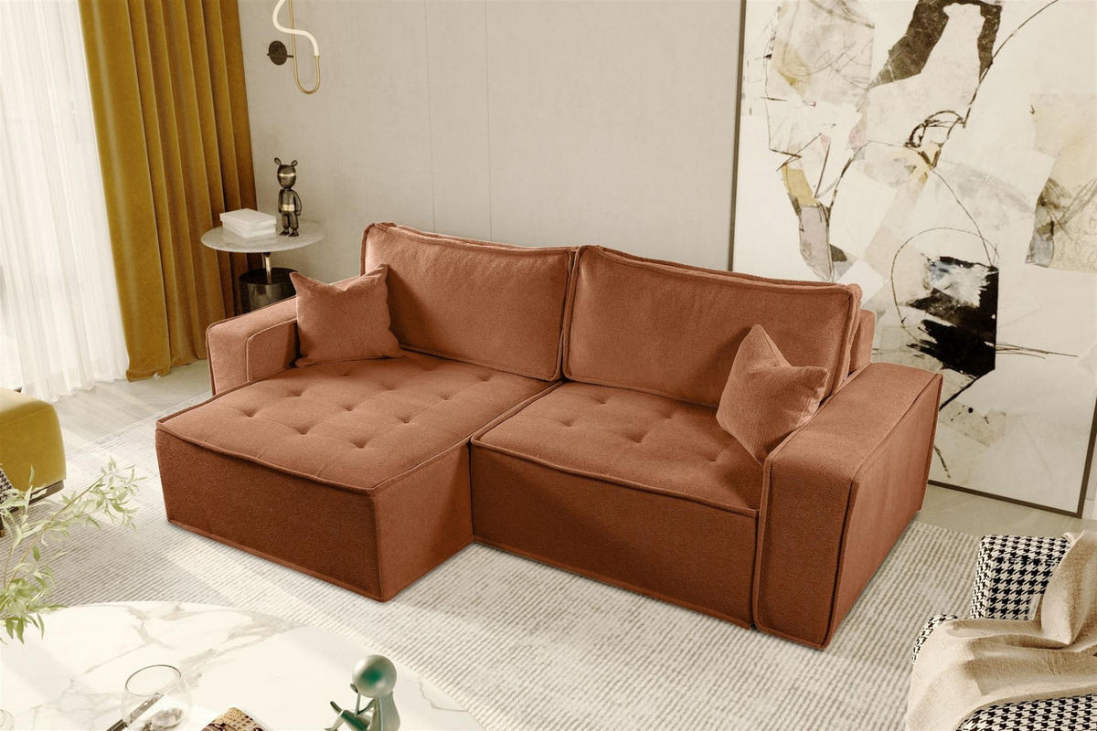 ECKSOFA Schlafsofa Flosi In Raven - Rotbraun, Holzwerkstoff/Textil (248/140cm) - Fun Möbel