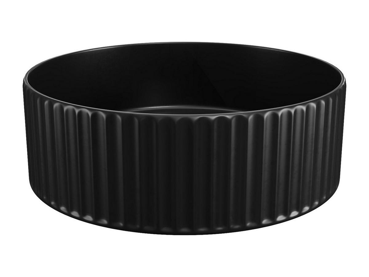 AUFSATZWASCHBECKEN rund - Schwarz matt - Keramik - geriffelt - 36 cm - PEDARA - Schwarz, Keramik (36/12/36cm) - Vente-Unique