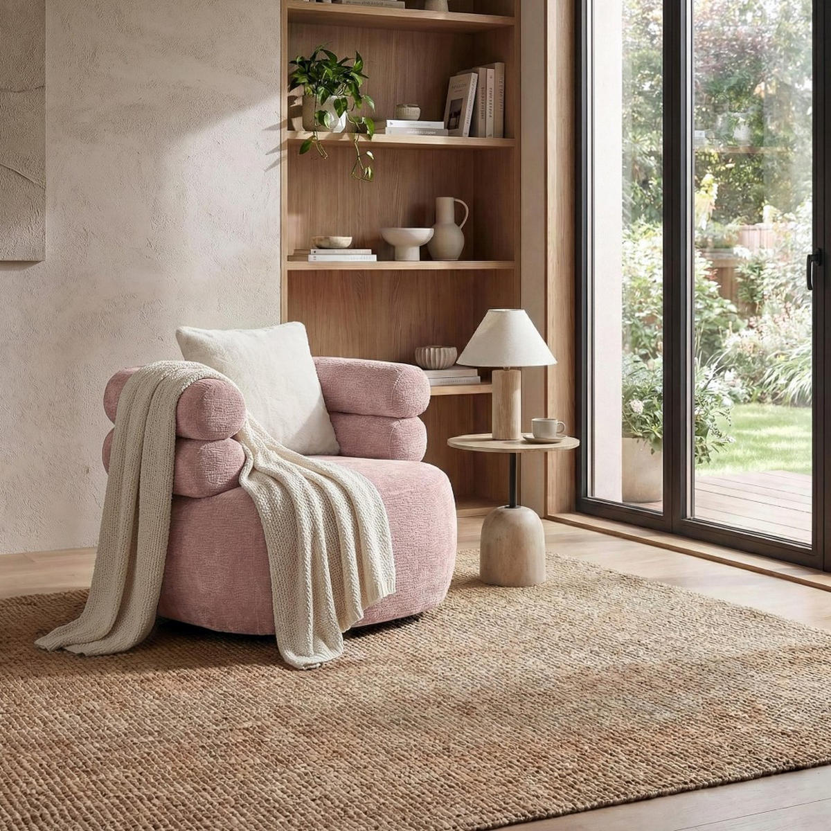 SESSEL Nano, Drehsessel mit runder Form, Rosa - Rosa, Textil (95/75/95cm) - Beautysofa