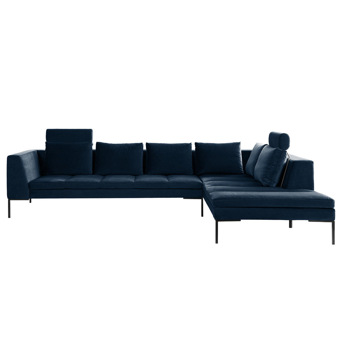 ECKSOFA mit Ottomane - Schwarz/Dunkelblau, Textil/Metall (319/230cm) - home24