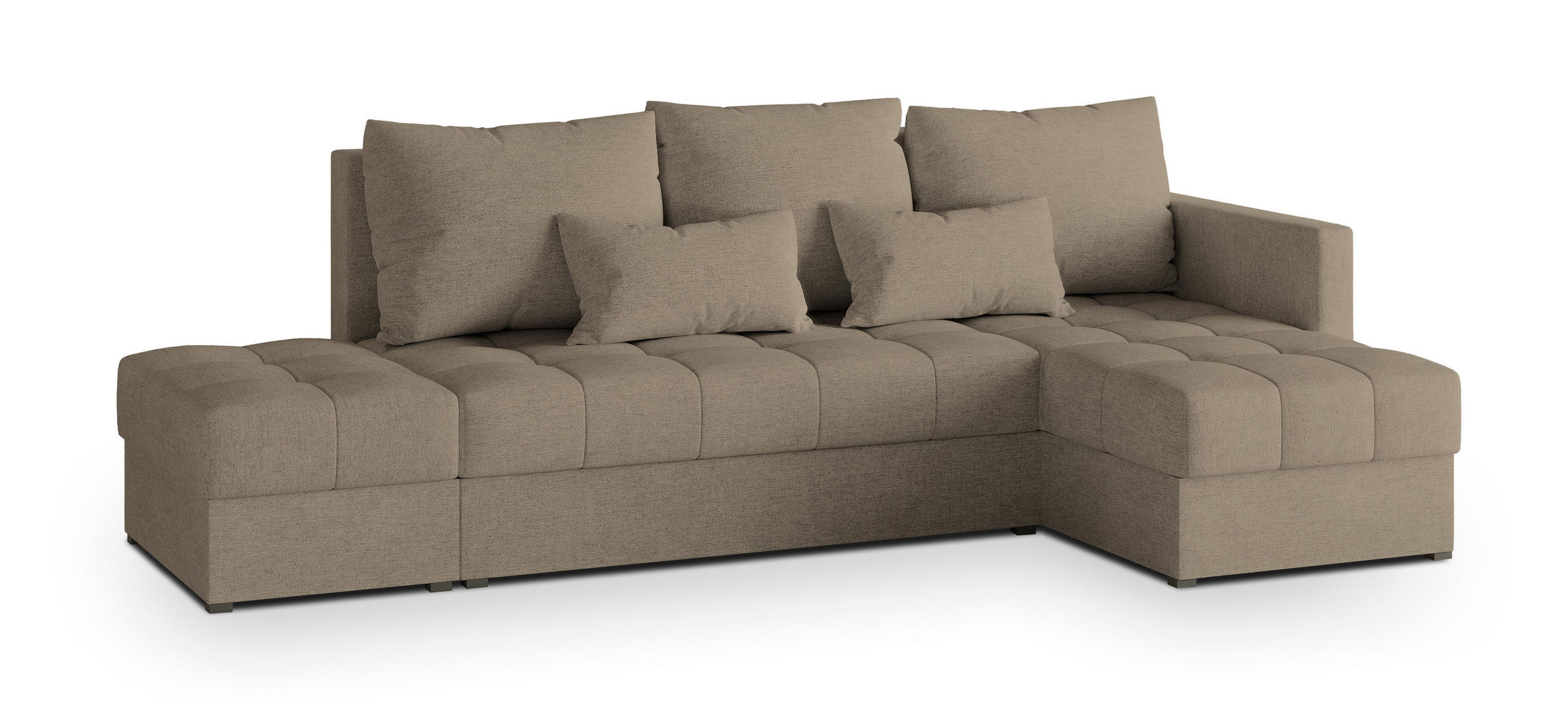 ECKSOFA LUMARI R-S Braun Plüsch-Stoff mit Schlaffunktion - Braun, Holz (262/143cm) - MASSENO