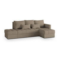 ECKSOFA LUMARI R-S Braun Plüsch-Stoff mit Schlaffunktion - Braun, Holz (262/143cm) - MASSENO